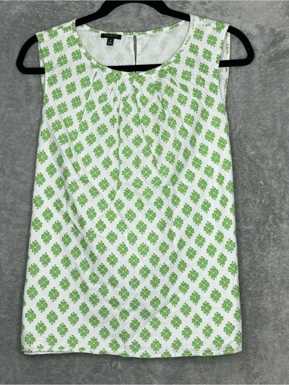 Talbots Women’s 16 Top White Green Geometric Floral Print Sleeveless Blouse - Picture 2 of 8